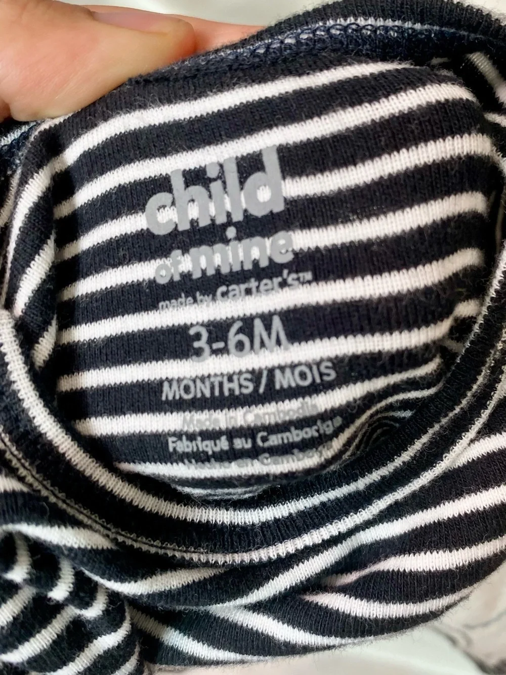 Child of mine Black and White Striped Elephant One-Piece Bodysuit Size 3-6months